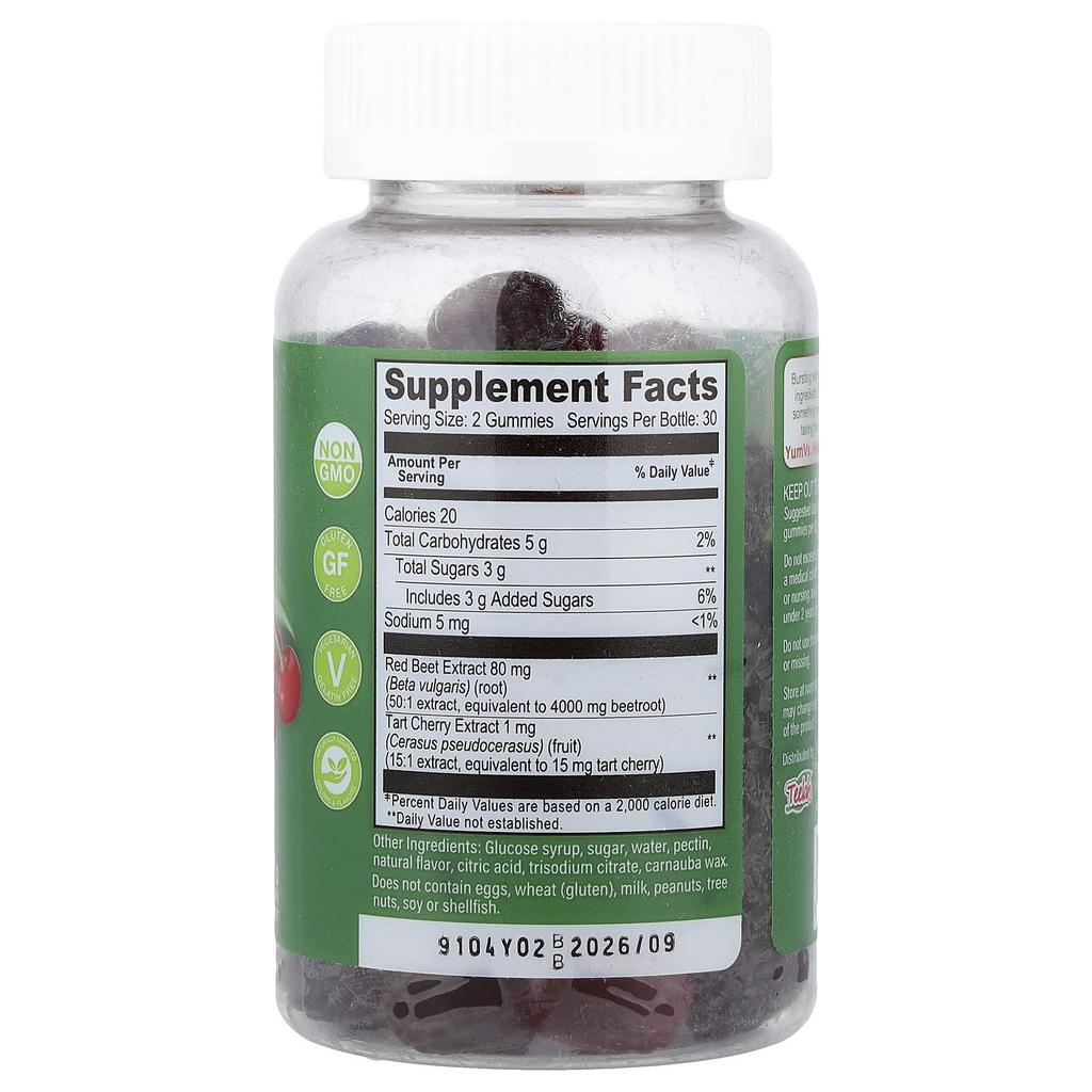 YumVs, Beetroot Tart Cherry Extract Gummies, Berry, 60 Gummies