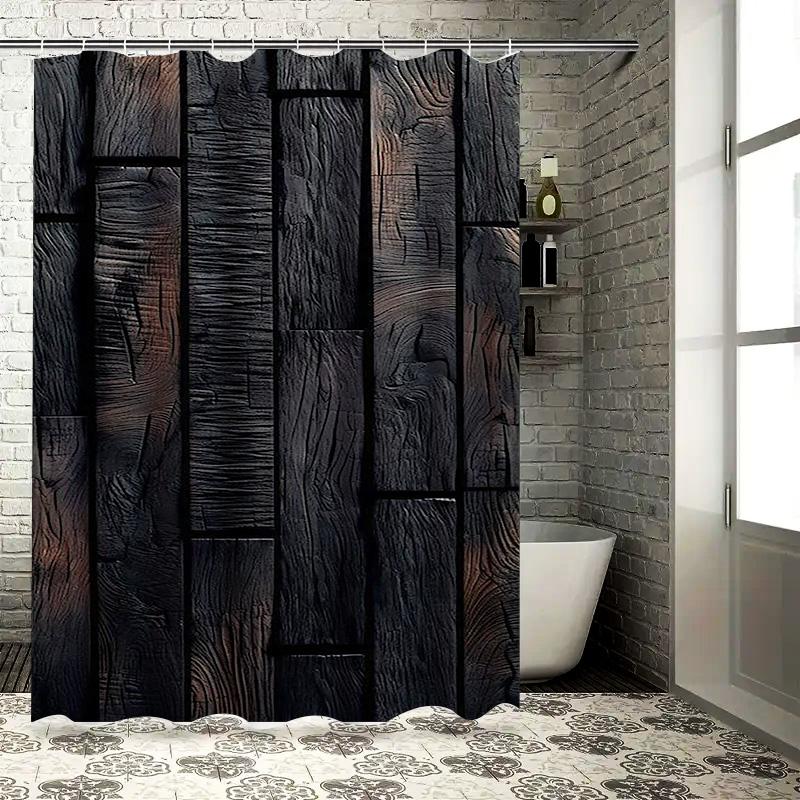 Rustikales Dunkles Holzmaserungs-Design Wasserdichter Duschvorhang Hitzebeständig Maschinenwaschbar Nicht-Transparent 180x180cm
