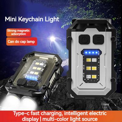 Mini taşınabilir anahtarlık ışığı LED çift delikli yüksek parlaklık el feneri kalem klipsli şapka ışığı çok fonksiyonlu güçlü manyetik adsorpsiyon çalışma ışığı