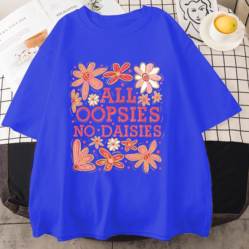 Футболка с принтом 'All Oopsies No Daisies' для женщин и мужчин, повседневная, с круглым вырезом, летняя, футболка про ментальное здоровье, смешные ретро-футболки с цветами