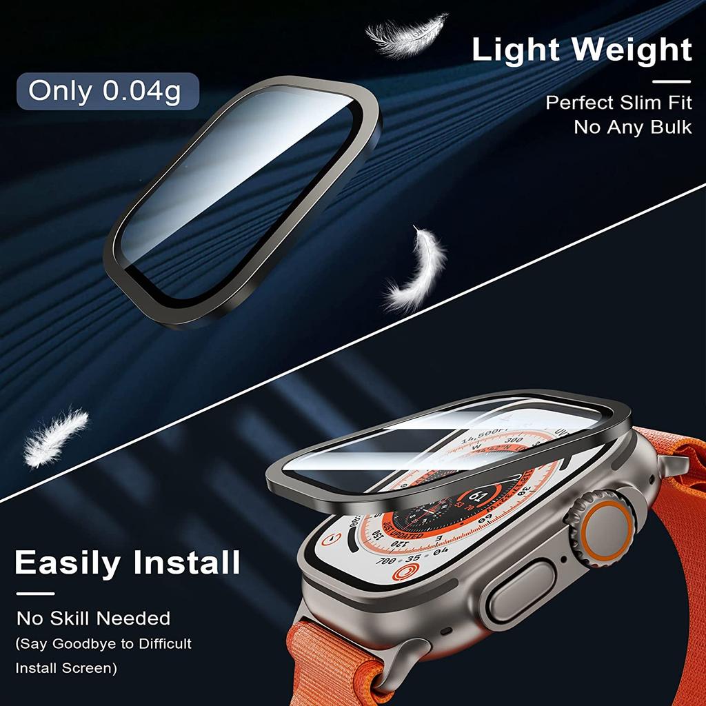 Screen Protector For Apple Watch Ultra 49mm Accessories Metal Bumper+Tempered Glass Aluminum Alloy Cover HD iWatch Ultra 49 Mm