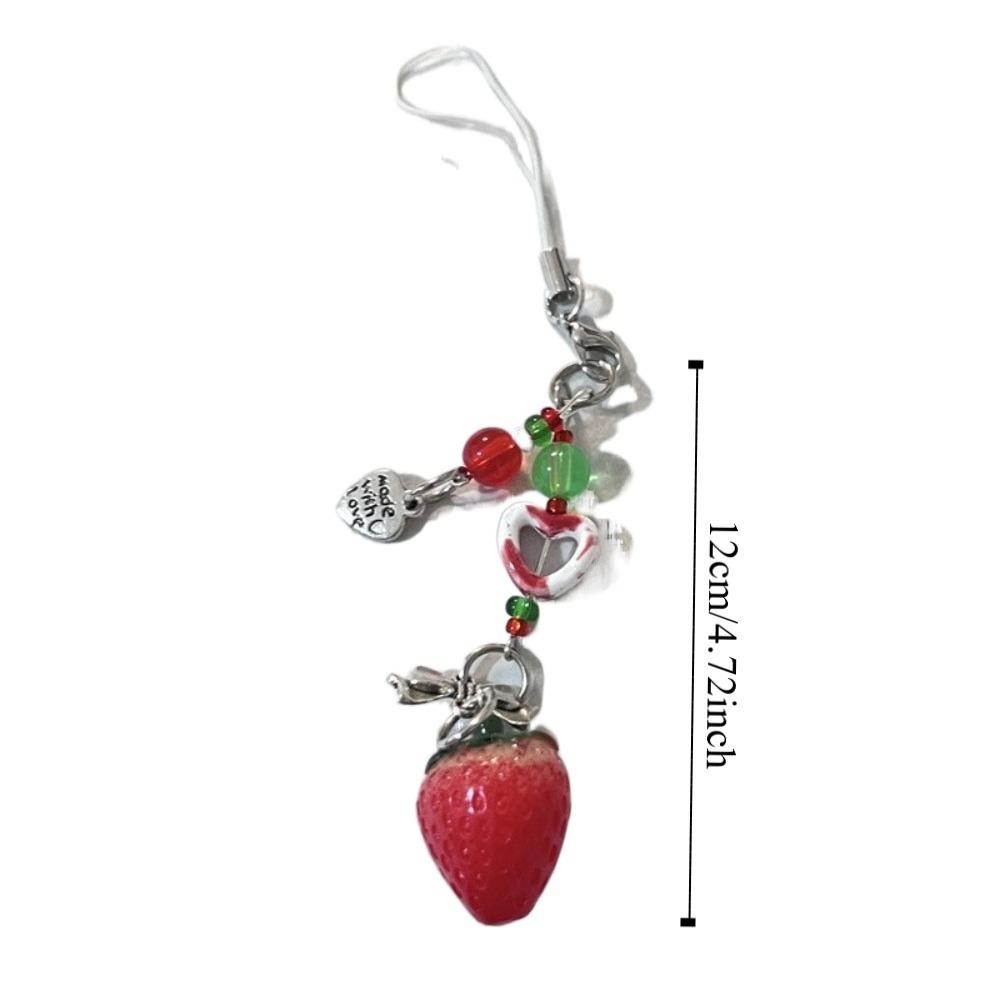 Bag Hanging Strawberry Keychain Pendant Sparkling Car Keyring Creative Beaded Phone Lanyard  Girls