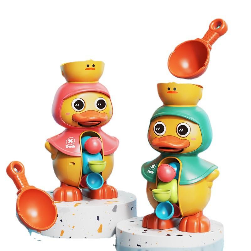 Cute Duck Bathtub Toys For Toddlers 1-4 Years Old With Rotating Water Wheels Bathroom Power Suction Water Kids Shower Bath