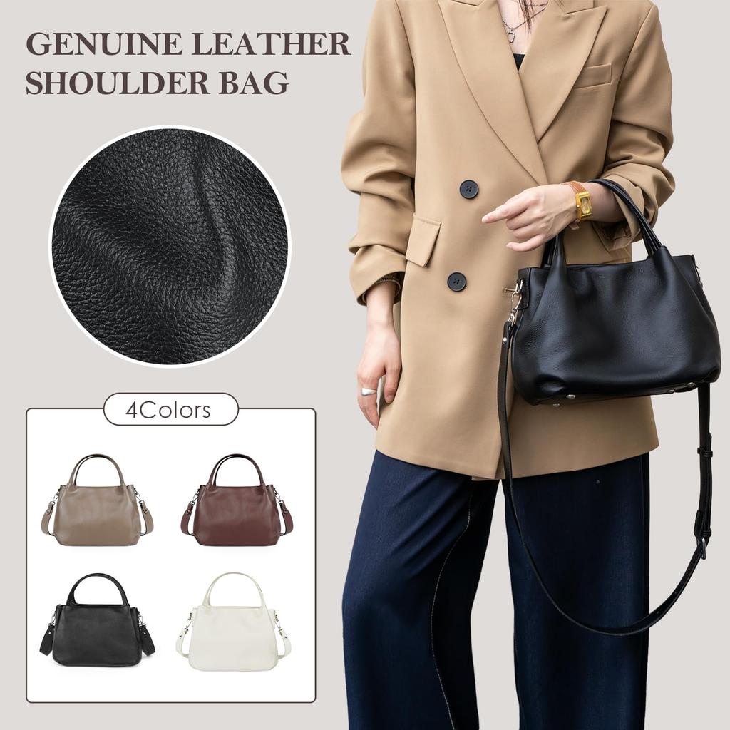 [imeetu] Schultertasche aus echtem Leder für Damen, 3-fach tragbar, Crossbody-Tasche, leicht, selbststehend, mit Ziernieten, weiches Rindsleder, schlicht