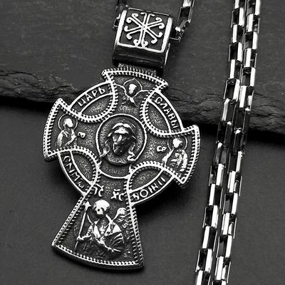 Vintage Orthodox Jesus Crucifix Cross Pendant Necklace for Women Men Stainless Steel Silver Color Chain Necklaces Amulet Jewelry