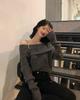 Women's High-End One-Shoulder Knit Sweater - Black, Versatile, Autumn/Winter Short Style