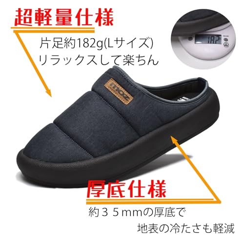 Mozu Men's Warm Slide Sandals, Brushed Fleece, Cold Weather Sandals, Clogs, Lightweight, Thick Sole, Suitable for Indoor and Outdoor Use, Gray, Size S