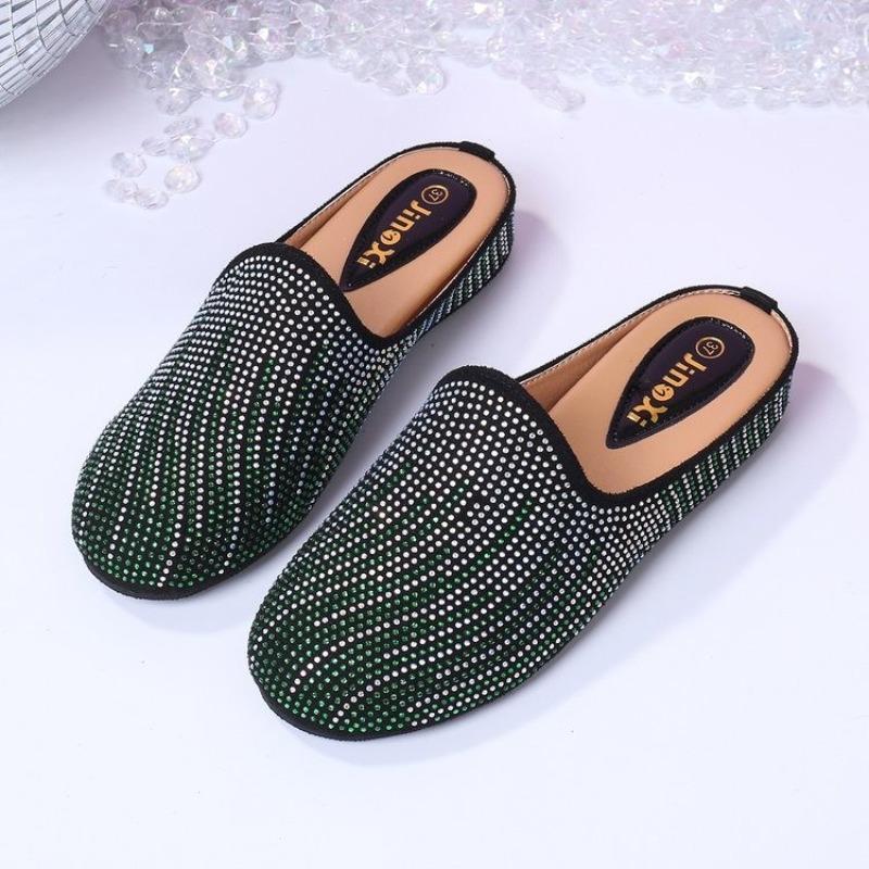 Fashion 2025 Spring and Summer New Rhinestone Lazy Slip Wears Baotou Half Slippers for Women