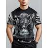 Sommer Herren Kurzarm T-Shirt Braunbär Landschaftsmuster Druck Leicht Langlebig Wandern Freizeitkleidung Lässige Herrenkleidung