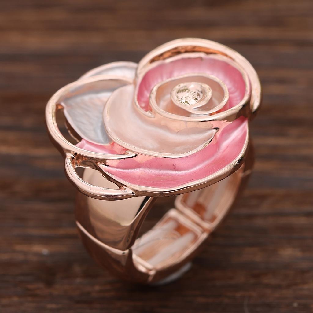 Enamel Geometric Flower Elastic Ring, Women's Fashion High-end Rose Alloy Ring