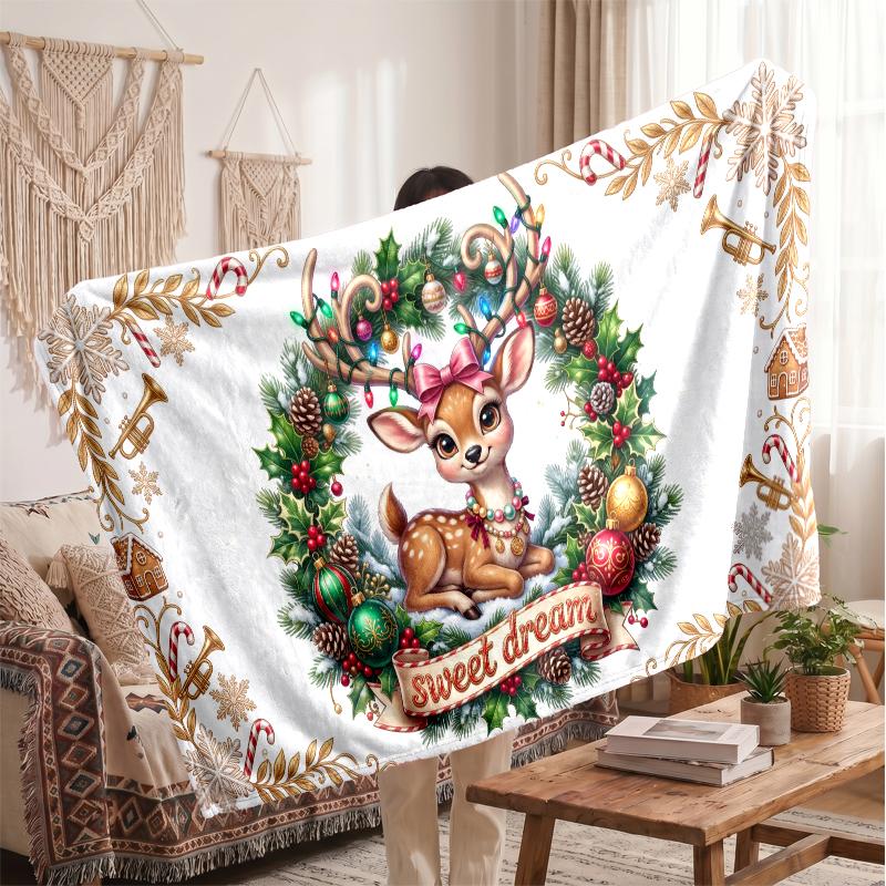 Christmas Flannel Throw Blanket Soft Warm Cozy For Sofa Bed Indoor Home Use Great Holiday Gift