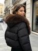 Women's Luxury Down Jacket with Real Fox Fur Hood and Thick Collar - Short Winter Outerwear