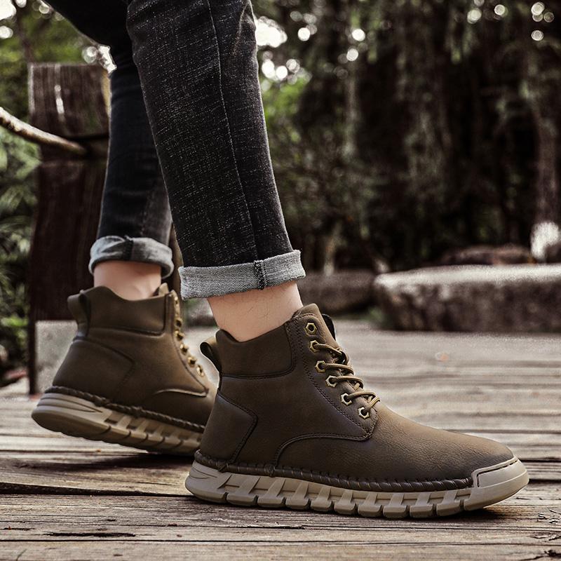 Handmade Men's High-top Boots Ankle Leather Shoes Outdoor Hiking Boots Sneakers Footwear Autumn & Winter