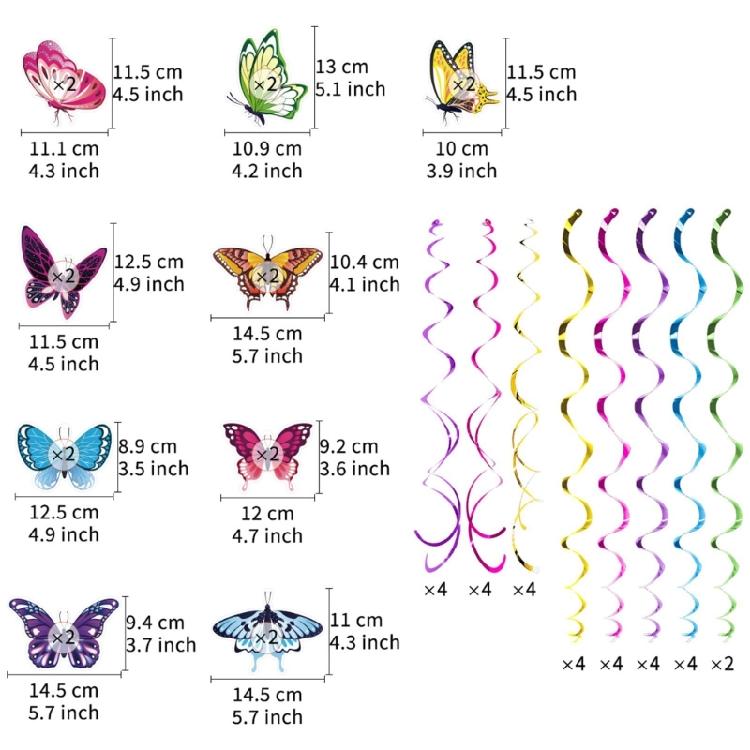 48 Stück Schmetterling Hängende Wirbel Dekorationen Helle Schmetterling Hängende Spiralen für Geburtstags- und Babyparty Dekoration