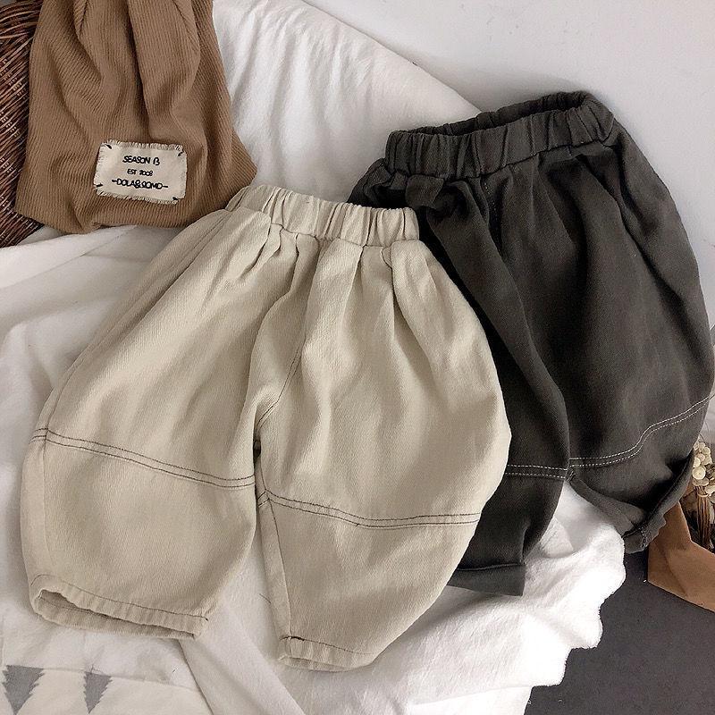 Pantaloni tip lanternă moi coreeni unisex pentru bebeluși cu cusături contrastante - Stil harem la modă