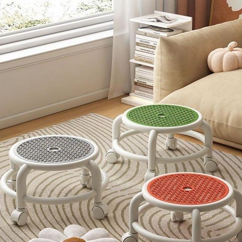 Swivel Rolling Stool Round Low Small Grey Universal Wheel Kids Adult Strong Capacity Practical Storage