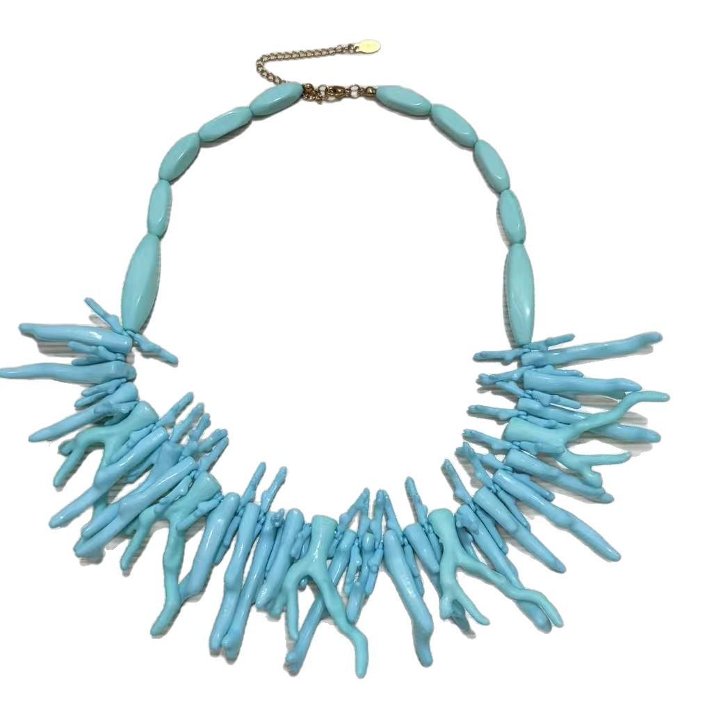 European & American Faux Coral Stainless Steel Acrylic Necklace - Hot-Selling New Style Ornaments.