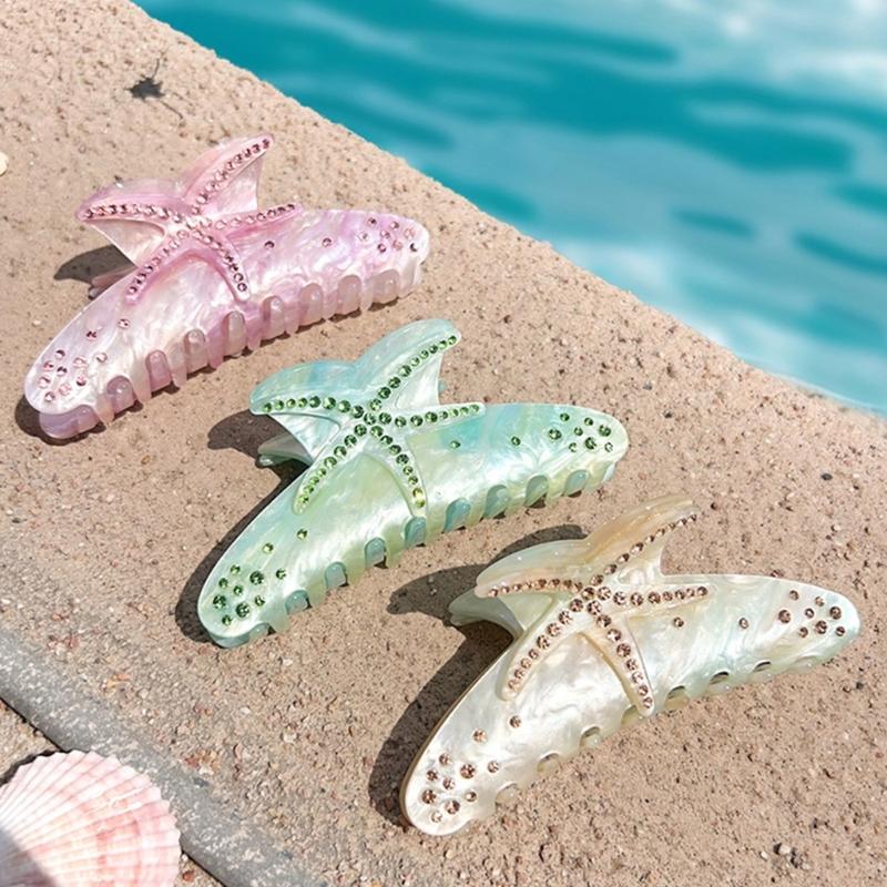 Large Sparkling Rhinestones Clip With Starfishes Design Acrylic Hair Claw For And Everyday Styling And Special Occasion