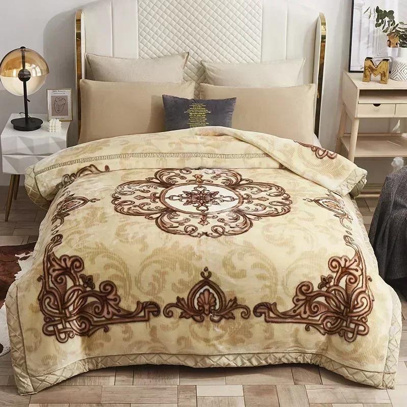 Luxury Heavy Double Layer Raschel Blanket Thickened Warm Plush Winter Blankets for Bed Vintage Floral Soft Weighted Comforter