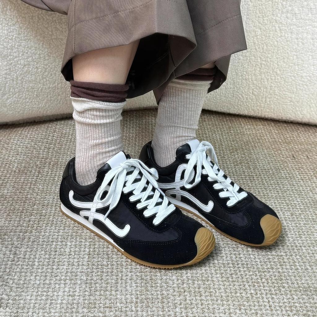 Cowhide version~ Wang Yibo has the same style of German training shoes, women's inner height-increasing shoes, thick-soled crooked mouth casual sports