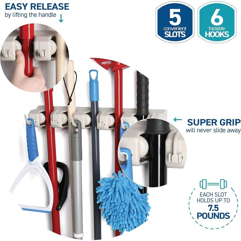 1PACK Mop Broom Hanger, Wall Mount - Home Kitchen Wardrobe Garage Laundry Gardening Tool Storage Rack