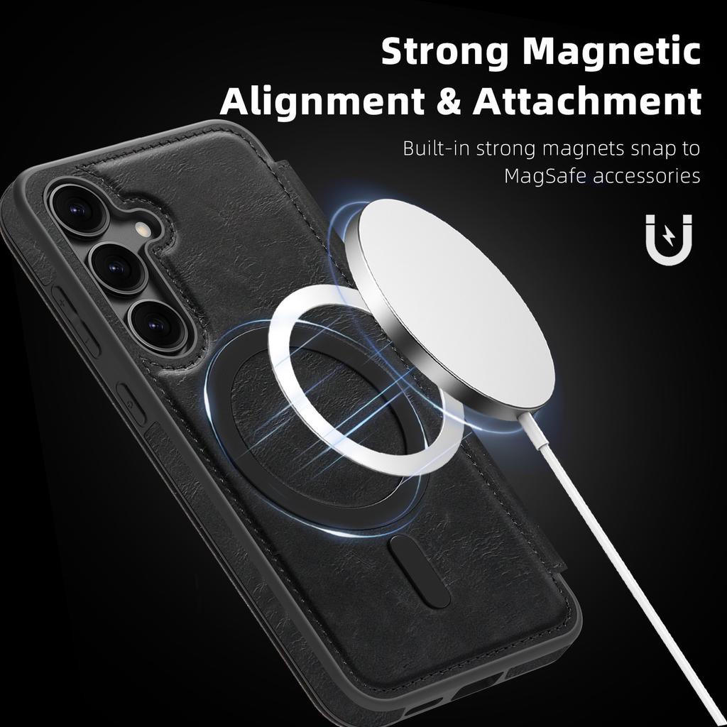 For Samsung Galaxy S24 Magnetic Case RFID Blocking Card Holder Leather Phone Cover
