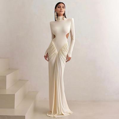 Robe Longue Dos Nu Ajustée à Col Haut pour Femme Automne 2025