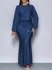 New Style Rhinestone Long Sleeve Fishtail Ruffles Pleated Dress