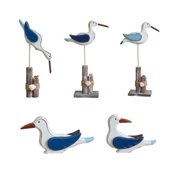 Wood Bird Statue, Nautical Seagull Figurine, Coastal Ocean Standing Sea Bird Statue for Home Bathroom, Living Room, Table Decor