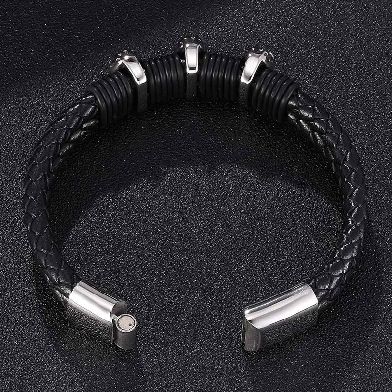 Men Skull Charm Bracelet Punk Genuine Leather Weave Bracelet Fashion Male Jewelry Best Friend Gift