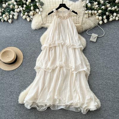 Women's Off-the-Shoulder Sleeveless Dress Summer 2026 New Arrival Bohemian Vacation Ruffled Splice Tiered Dress Elegant Maxi Dress