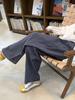Women's Summer Blue Plaid Wide-Leg Cotton Drawstring Pants - Retro Texture, Thin, Loose, Casual