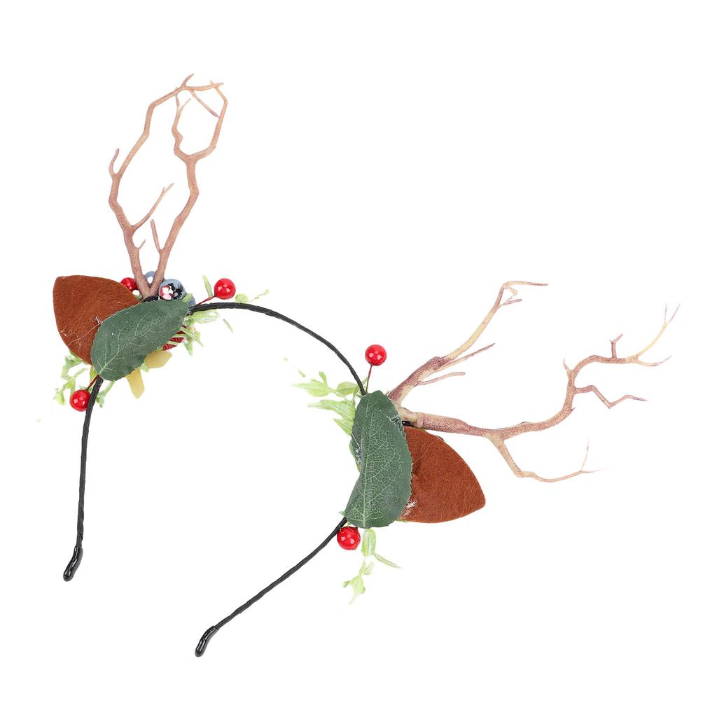 Deer Antler Flower Crown Headband Fairy Flower Reindeer Cosplay Headdress with Lace Ears Blueberry Berry Tree Branch