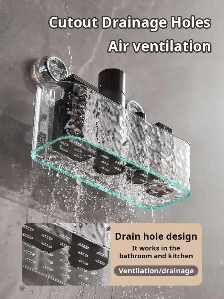 Bathroom Suction Cups Shower Shelves Shelf Basket Luxury Glacier Pattern Punch Free Sorting Box Wall Mounted Storage Basket