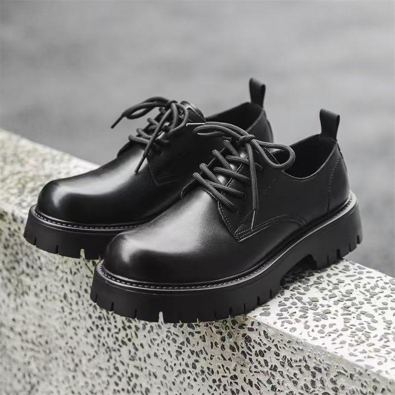 Large size retro business casual big head leather shoes men's 2025 new thick sole heightening tooling youth derby shoes