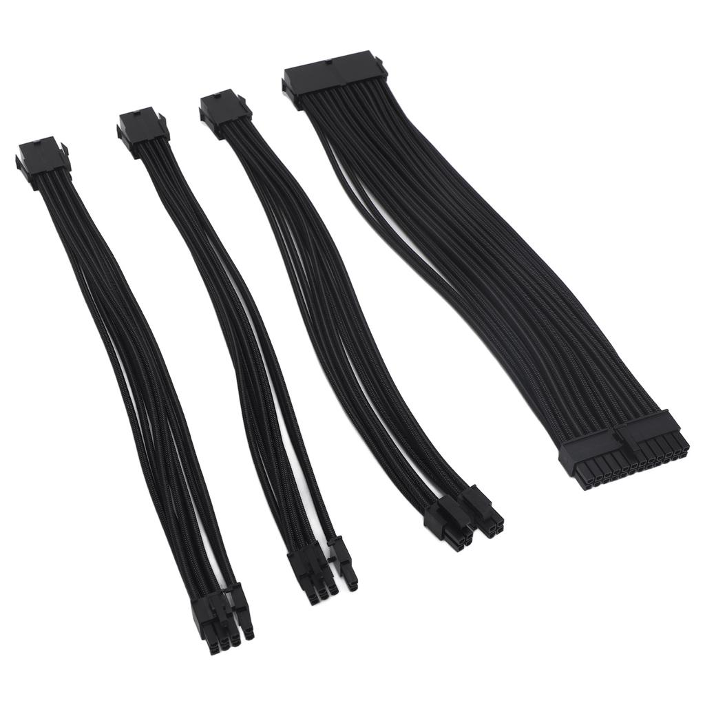 4PCS 18AWG PSU Cable Extension Power Cords 30cm Nylon Sleeved 24 Pin ATX 4+4Pin CPU 6+2Pin PCIE GPU Power Supply