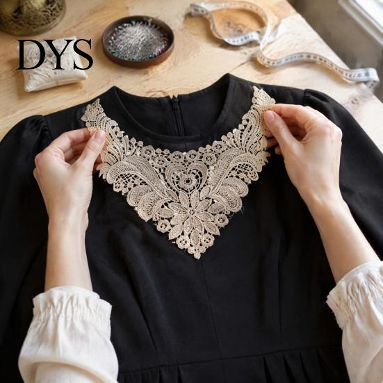 Fashion Neckline Enhancement Floral Lace Collar Insert, Embroidery V-neck Applique, Elegant Sew on Applique Hollow Petal Design, Polyester Decorative