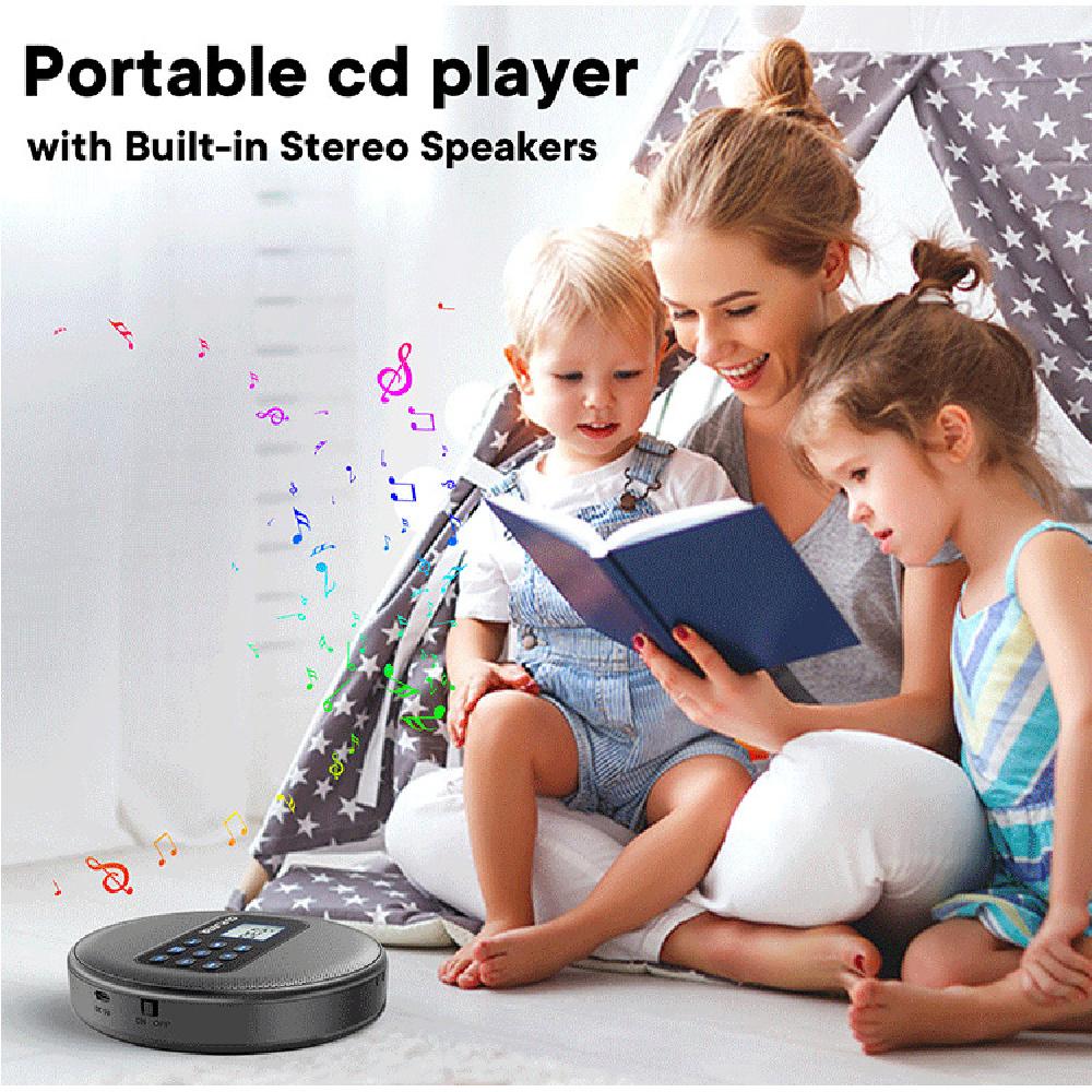 Portable CD Player with Built-in Stereo Speakers, Bluetooth 5.1, 1500mAh Rechargeable Battery, Support CD/MP3/USB Playback, Anti-Skip, EQ Settings