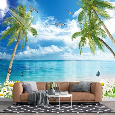 Modern Beach 3d Wall Mural Ocean Sky Wallpaper Living Room Bedroom Tv Background Beach Wallpaper