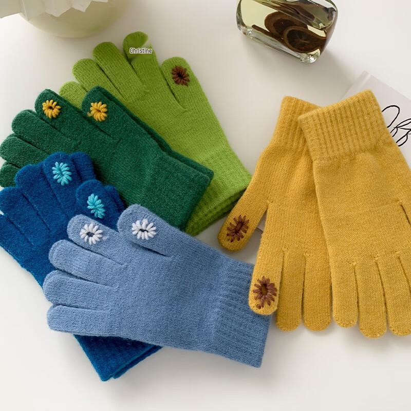 

Женские милые вязаные зимние перчатки с хризантемами
