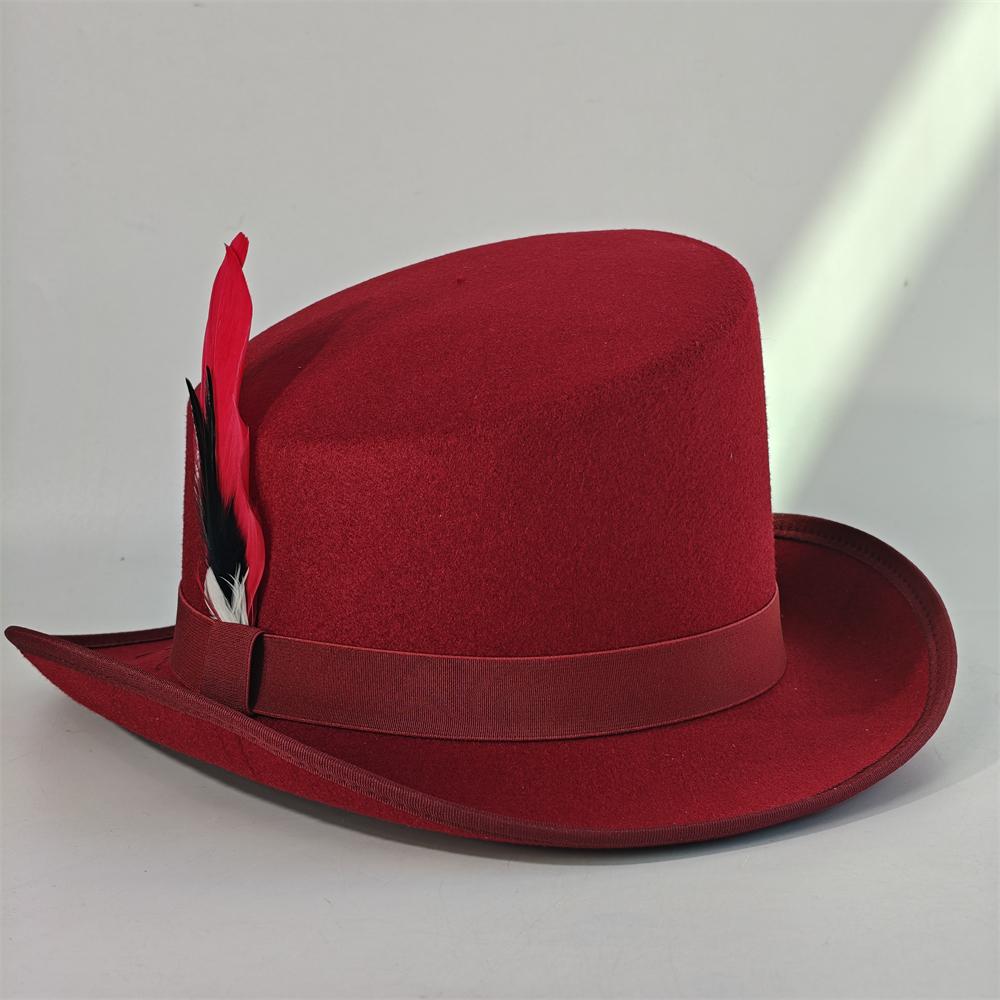Sloping Top Man Fedora Unisex Gentleman Cosplay Derby Bowler Hat British Shape Hat Autumn Winter Magic Hat Feather Accessories