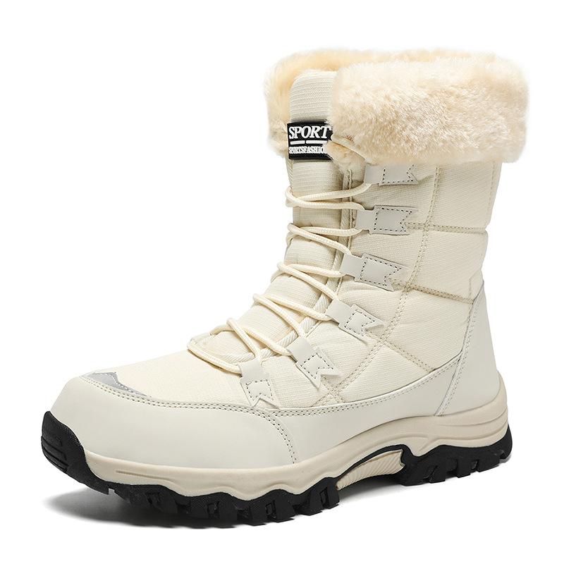 Winter Large Size Cotton Shoes Women's Snow Boots Warm Medium Boots Fleece Thickened Outdoor Hiking Boots