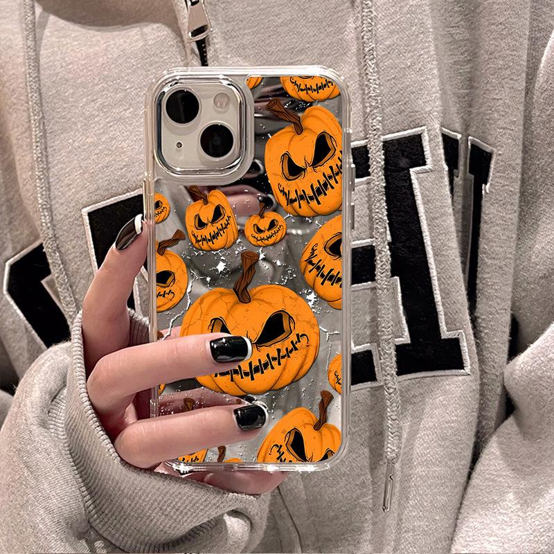 Halloween Pumpkin for iPhone17ProMax Mobile Phone Case Niche Large Hole 15/16 Apple 14 Makeup Mirror