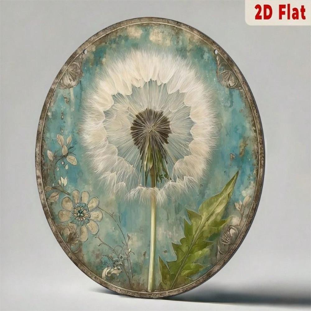 Round Metal Wall Art Dandelion Rustic Decor for Living Room