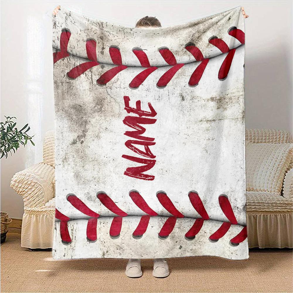 Custom Name Baseball Theme Printed Blanket - Perfect for Couch, Bed, Travel & Outdoor Use | Machine Washable, Cozy & Durable.