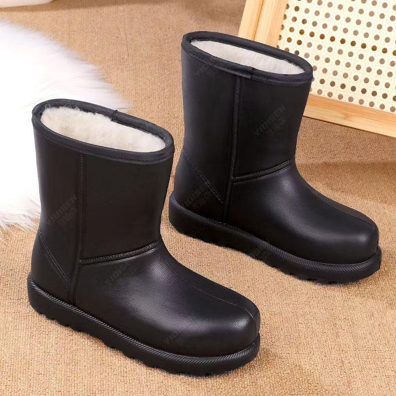 Snow winter non-slip warm waterproof boots women's rain shoes integrated boots forming car wash kitchen piled thickened cotton shoes