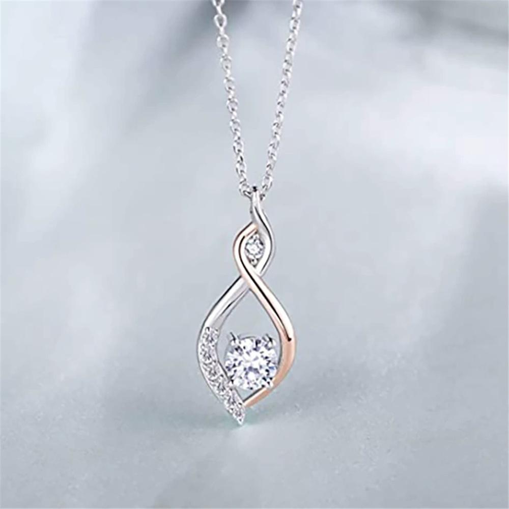 Luxury Female Crystal White Zircon Stone Infinity Pendant Necklace Vintage Silver Color Wedding  For Women