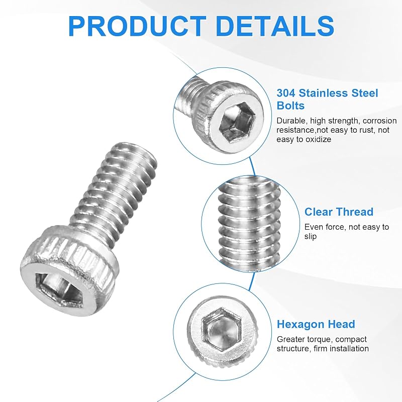 M METERXITY 50-Pack M2.5 X 6mm Socket Head Cap Screws, 304 Stainless Steel Hex Machine Bolts, Allen Socket Drive Screws, Hex Wrench Included,
