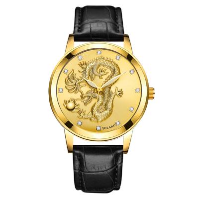 Chinese Style Fashion Diamond-encrusted Waterproof Gold Dragon Pattern Men's Watch Men's Watch Belt Watch Quartz Watch