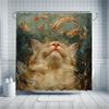 Whimsical Cat Shower Curtain Set, Floating Feline With Koi, Oil Painting Style, Waterproof Polyester, Modern Bathroom Decor